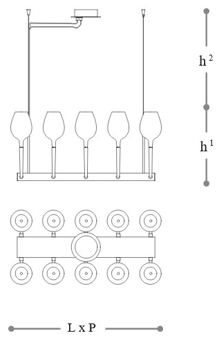 Lámpara Colgante Rosè 3050/L10 - Incanto Italamp - Dimensiones